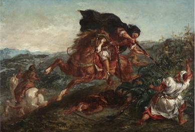 Le Combat - Toile d'Eug�ne Delacroix qui d�crit une bataille tribale